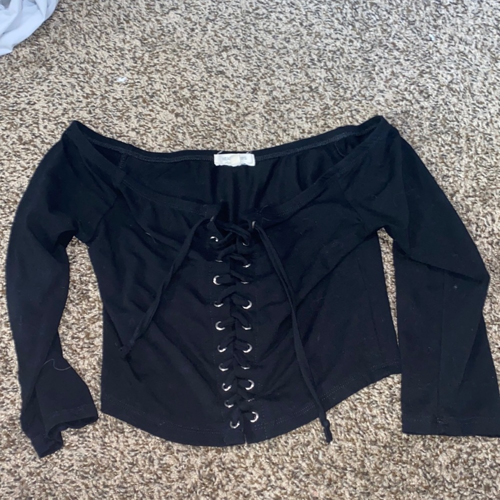 Black lace up crop top